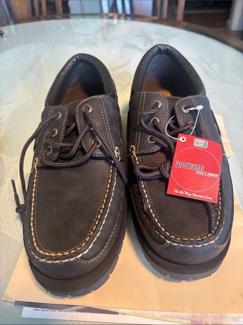 Men's Brown Leather Moc Toe Boat Shoes with Contrast Stitching